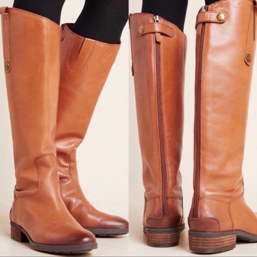 Sam Edelman Penny brown leather tall back zip riding boots size 8